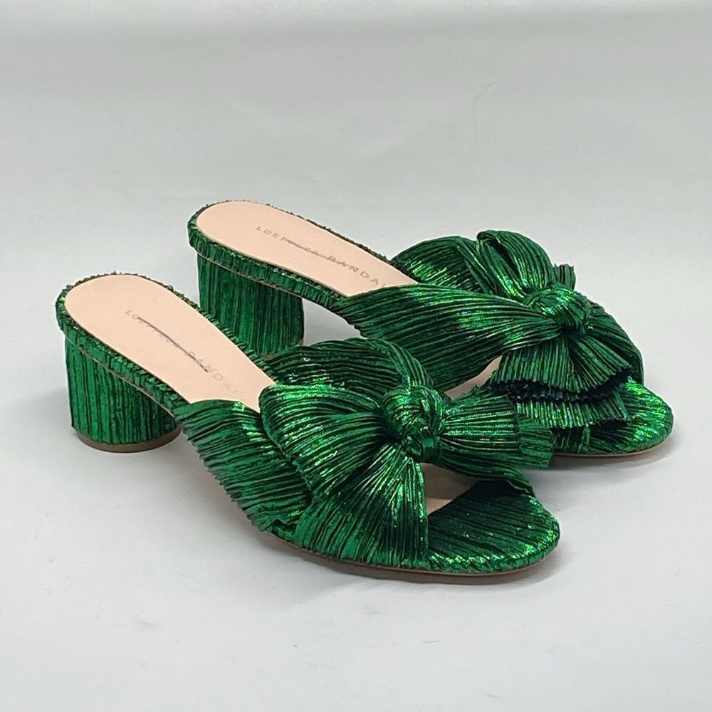 Loeffler Randall Emilia 50MM Pleated Lamé Knotted Mules size 5